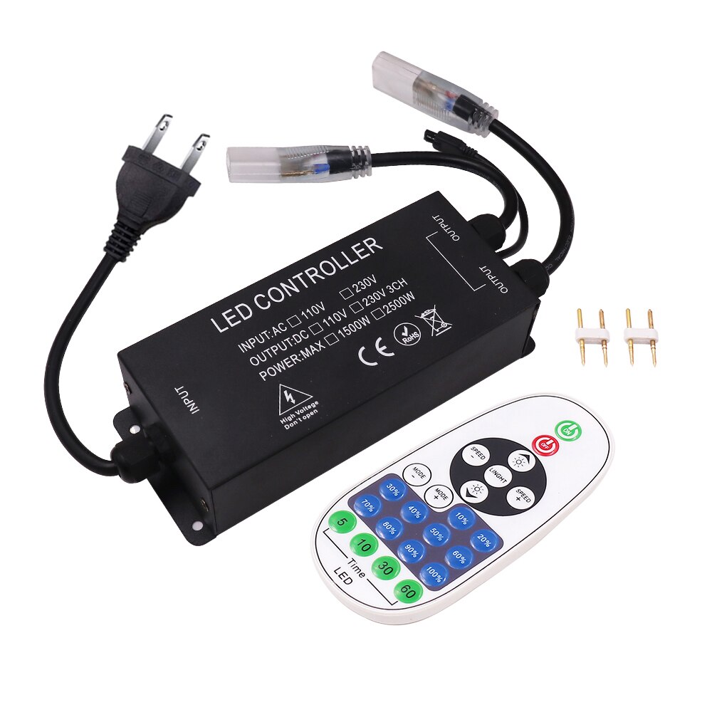 110V 220V Dubbele Hoofd Uitgang Dimmer Met 23key Rf Afstandsbediening 2500W 6 Mm 12 Mm 15mm Pcb Voor Led Strip Neon Light Eu/Uk/Us/Au: US Set / 15MM