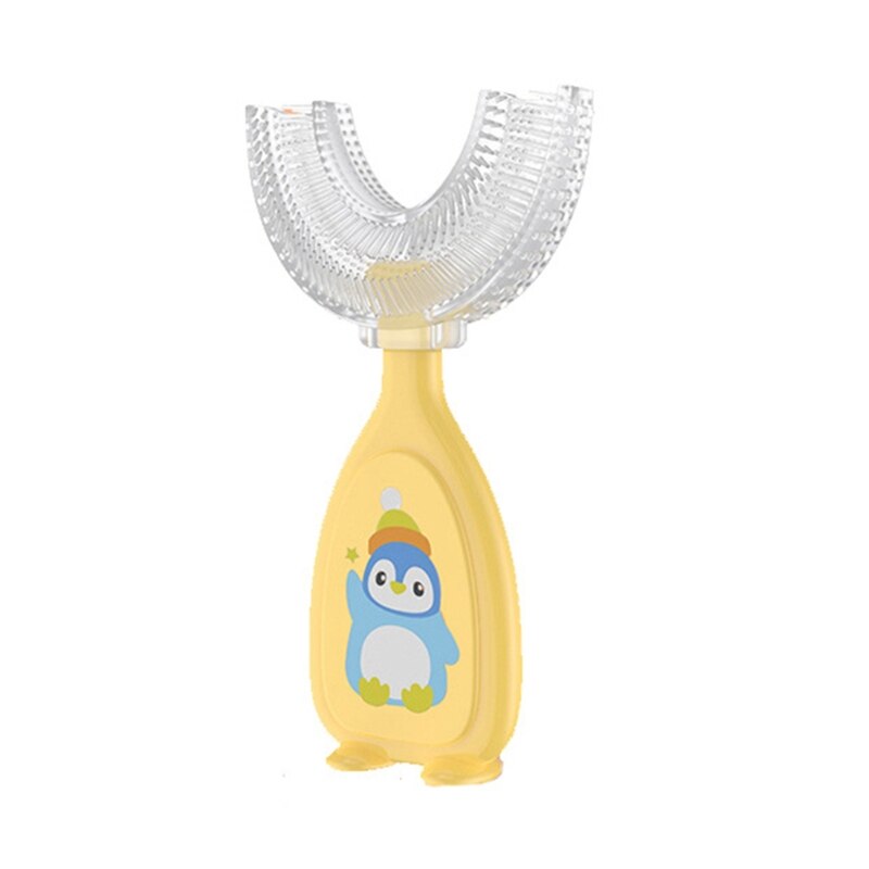 Spazzolino da denti a forma di U per bambini denti da allenamento in Silicone morbido pulizia spazzole per denti a bocca intera per bambini di 2-12 anni: Lightyellow(6-12year