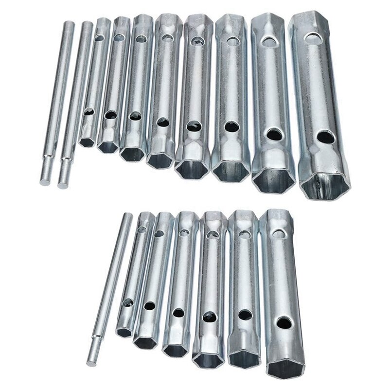 10Pcs 6-22mm Metric Tubular Box Wrench Set Tube Bar Spark-Plug Spanner Steel Double Ended for Automotive Plumb Repair