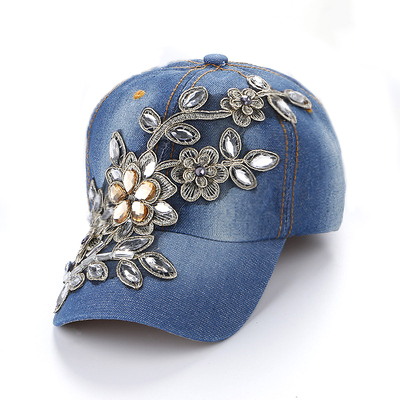 verano mujeres delicadas diamante gorra de béisbol flor Snapback estilo señora Jeans sombreros: 2