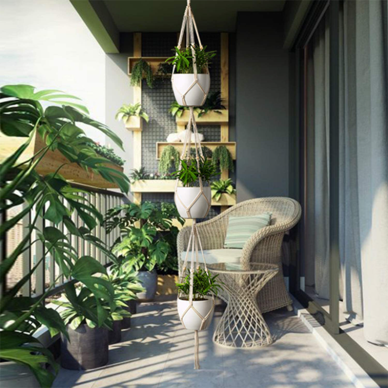 Tuinplant Hangmanden Bloempot Handgemaakte Macrame Geknoopt Touw Bloempot Boheemse Stijl voor Thuis Balkon Decoratie