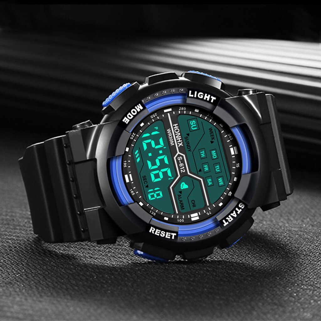 blue digital watch women Waterproof Boy LCD Digital Stopwatch Date Rubber Sport Wrist Watch