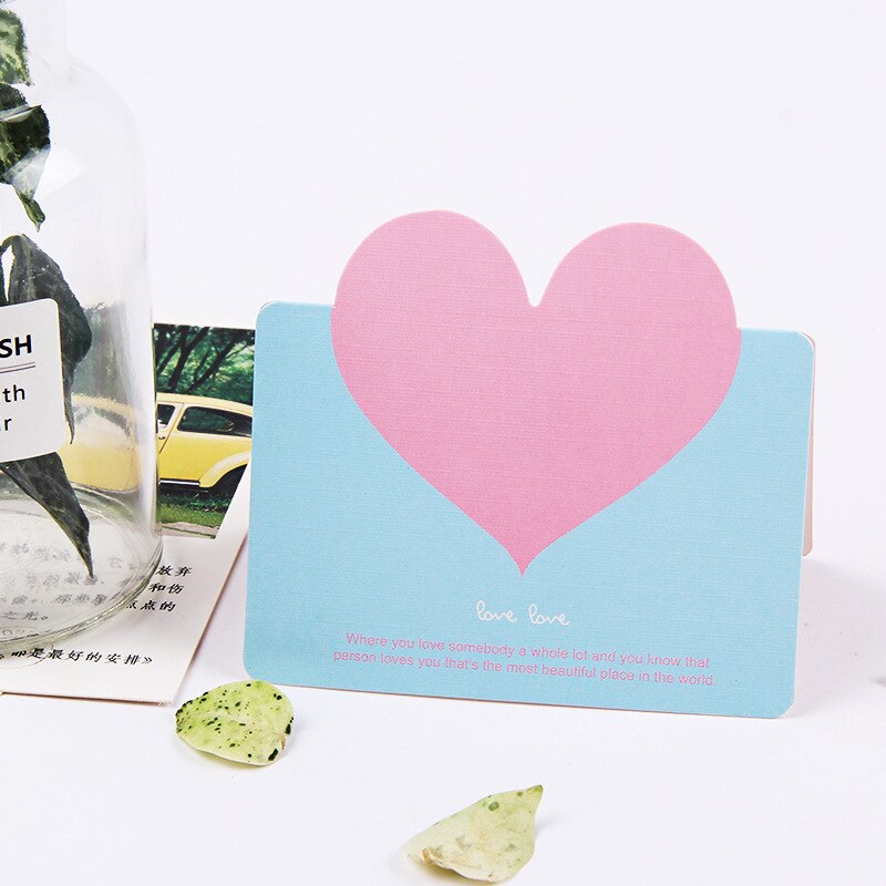 50 stk / taske blandet farve kærlighed hjerteform lykønskningskort valentinsdagskort bryllupsinvitationer kort romantisk takkort: Blå lyserød