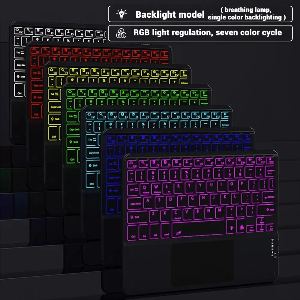 Multilingual 7-Colors Backlit Wireless with Touchpad Keyboard Rechargeable Portable Keyboard For iPad Tablet Laptop IOS Android