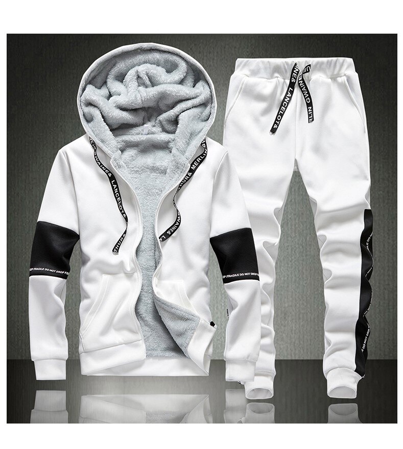 Winter Fleece Hoodies Mannen Sport Casual Hooded Warm Sweatshirts Mannelijke Dikker Trainingspak 2 Pc Mannen Moleton Masculino: D904 White / 3XL