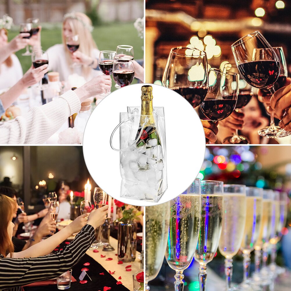 PVC Leakproof Ice Bag ECO Friendly Transparent Ice Pack Portable Ice Bucket Wine Champagne Bottle Chiller With Carry Handle Bag