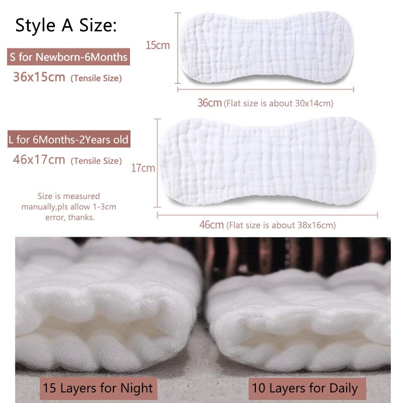 100% Cotton Baby Diaper Inserts 10 Layers Washable Cloth Diapers for Newborns Children 5/10 pcs Reusable Nappies Liners