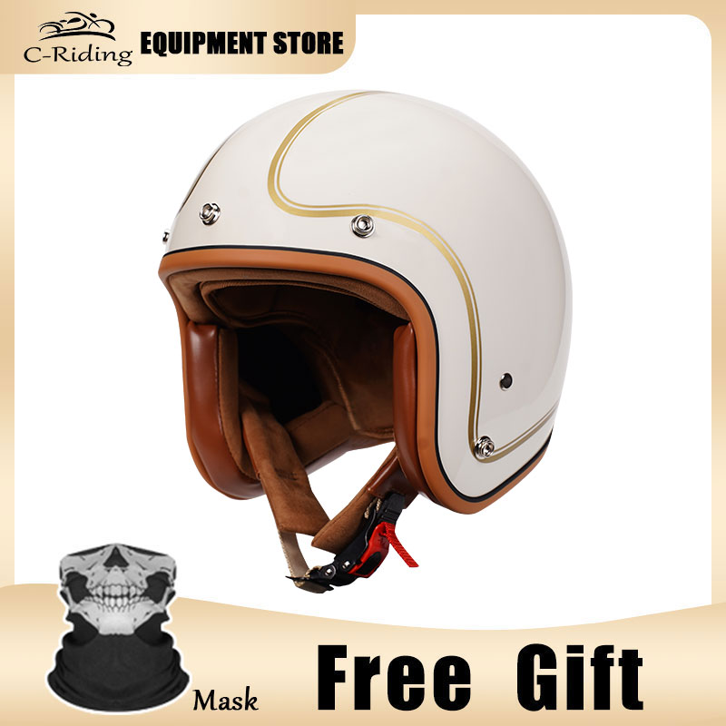 Lvory-cascos de Moto clásicos de cara abierta para hombre y mujer, medio casco para Moto, ciclomotor, Jet, Retro, blanco, aprobado por DOT, 3/4: Verde militar / M