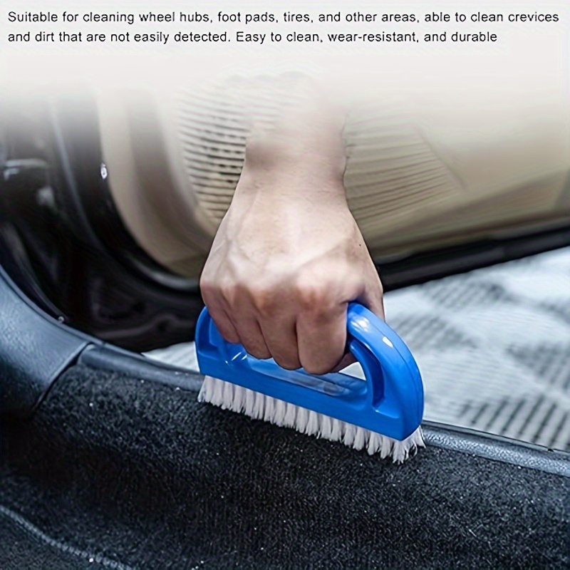 Cepillo para alfombras de coche en forma de D, cerdas finas, mango curvo, antideslizante, herramienta de limpieza de tapicería para vehículos