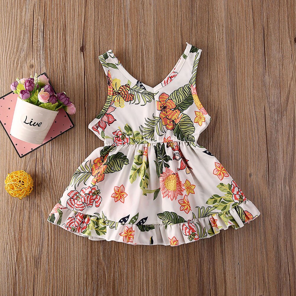 Girl Dress Summer Toddler Baby Girl Flower Print Dress Sleeveless Mini Tutu Dress Pageant Party Dresses
