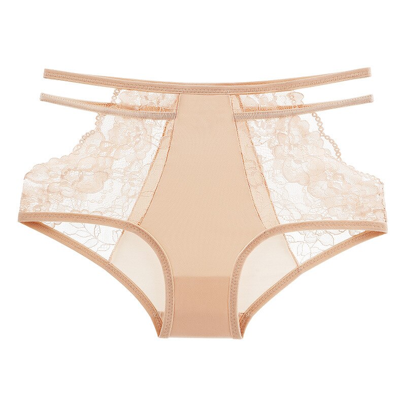 Ropa interior de mujer, bragas de encaje sexis de talla grande, bragas de seda helada de cintura alta, calzoncillos calados sin costuras a la , lencería femenina: M / Azul