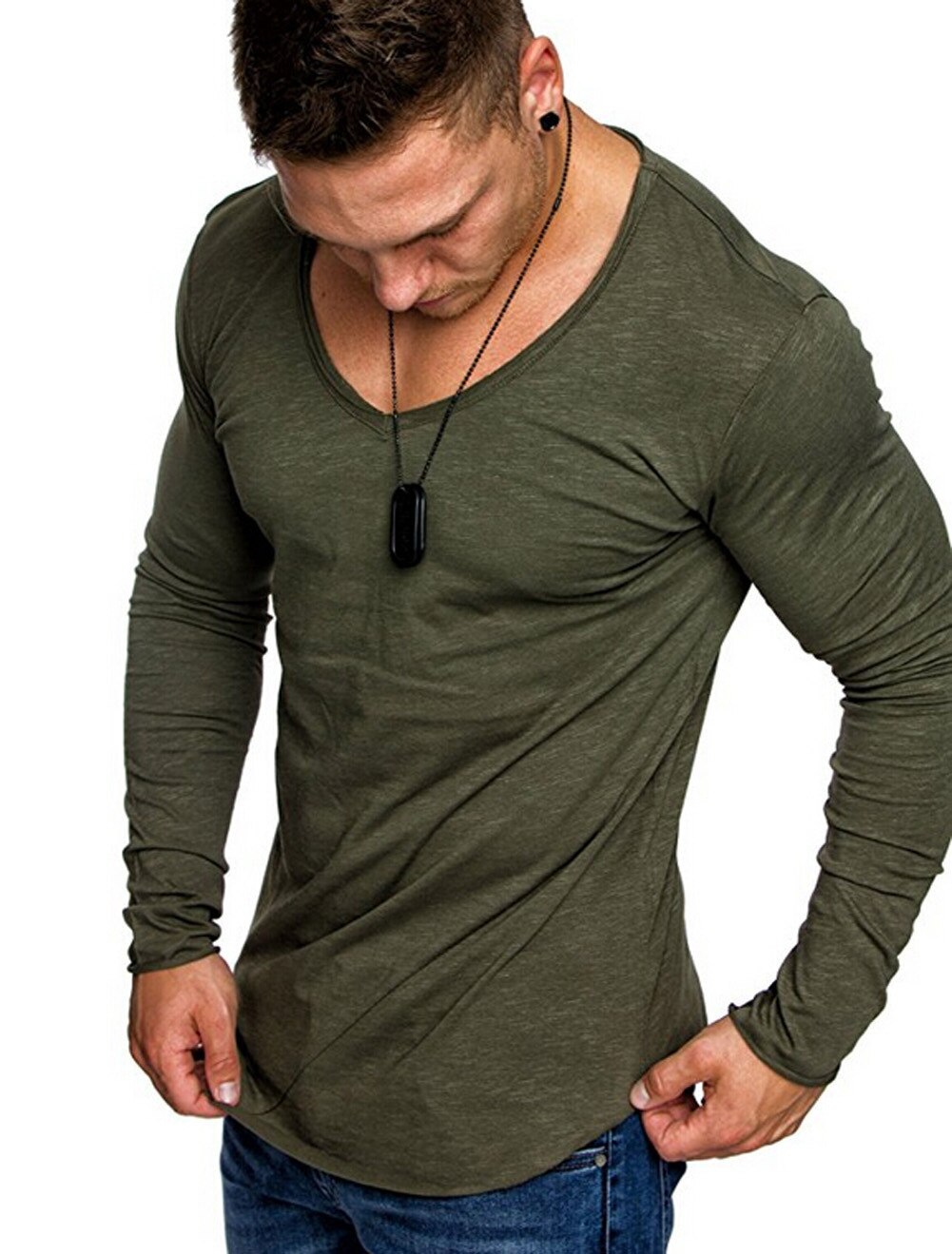 Moomphya streetwear hip hop herre t-skjorte langlinjekant ensfarget t-skjorte herre stilig slim fit t-skjorte sommer topper morsomme t-skjorter: Grønn / Asia størrelse 2xl