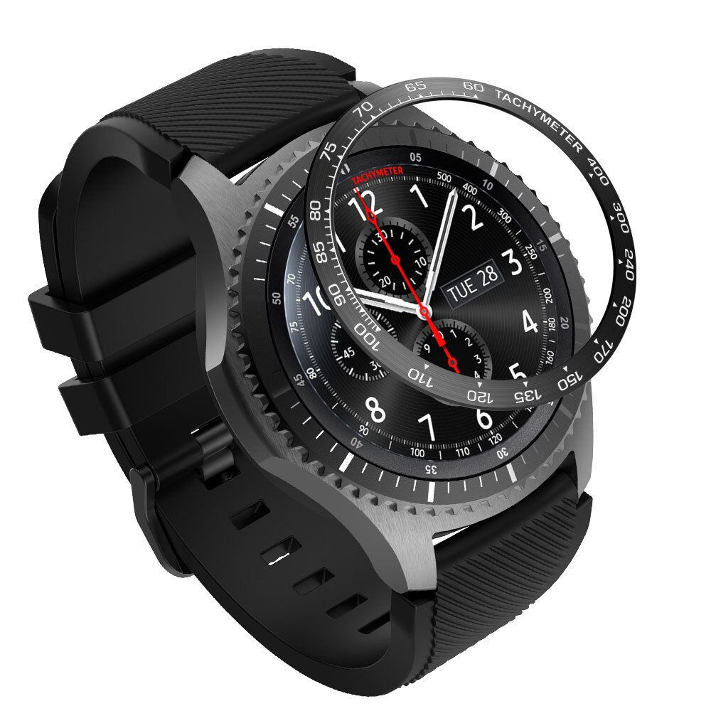 Newsteel för samsung galaxy watch 46mm för gear  s3 frontring bezel ring självhäftande anti repa metall lock smart watch tillbehör: Svart vit