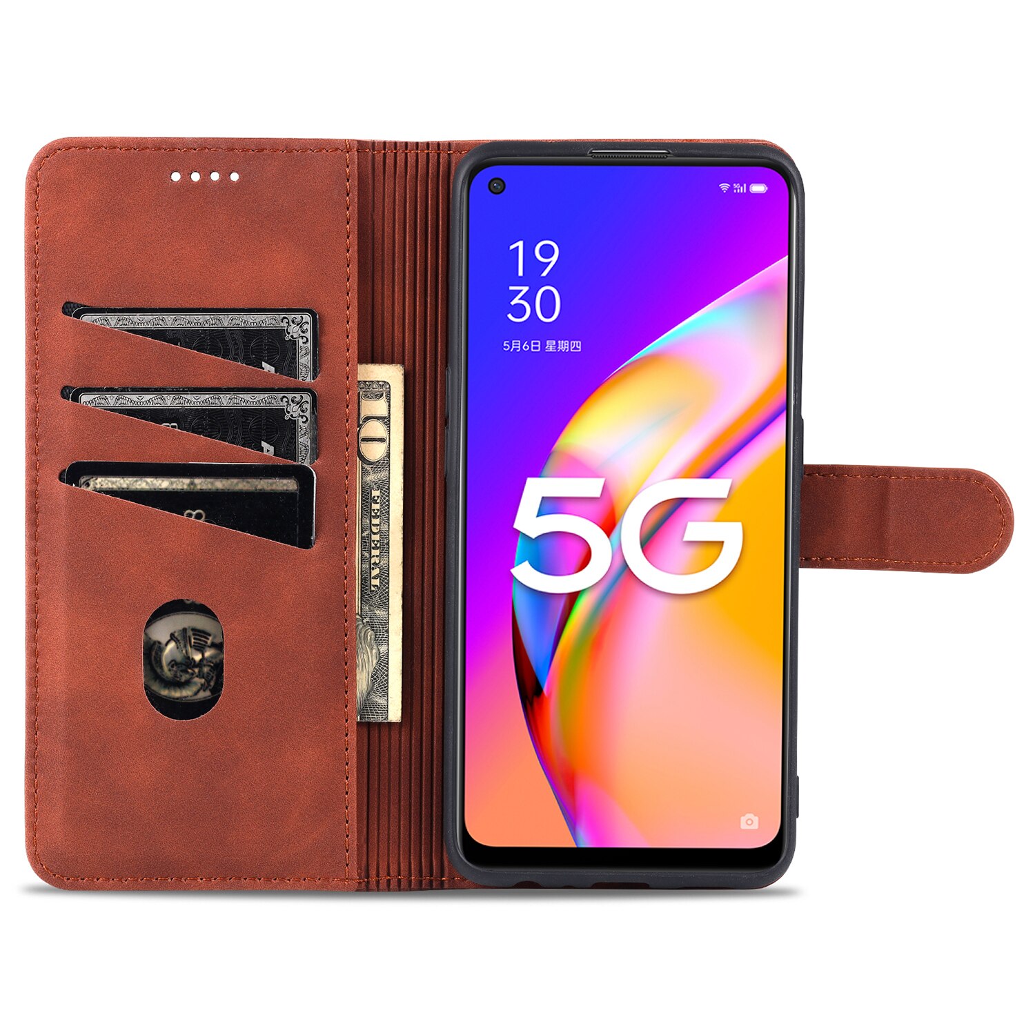 Wysokiej jakości etui z klapką dopasowane etui do OPPO A94 5G A95 5G Pu skórzane torebki na telefon etui ochronne z zamknięciem pasek AZNS