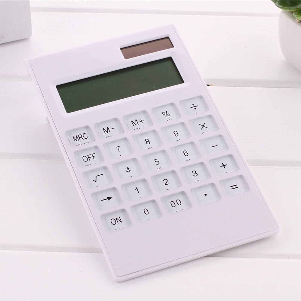 12 Digital Calculator Crystal Buttons Solar Battery Dual Power Office Supplies