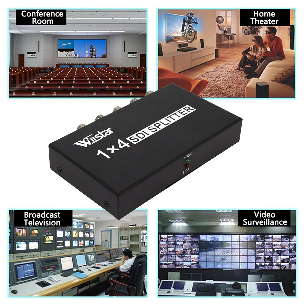 Wiistar SDI Splitter 1x4 Video Converter 1 in 4 out SDI Extender Converter 1x4 Support 3G/SD/HD-SDI 1080P for Video Monitor