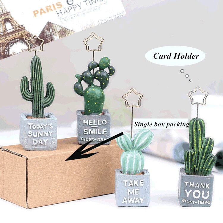 Cactus plant resin plant photo clip desktop message postcard post it note holder business card holder