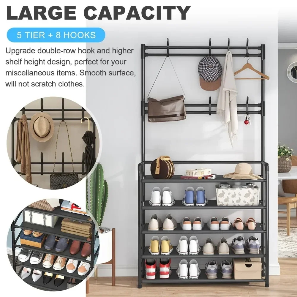 DIY Multi-Layer Shoe Rack And Coat Hanger Storage Organizer For Doorway Hallway Dorm Balcony Home Furniture Shoe Shelf Clothes