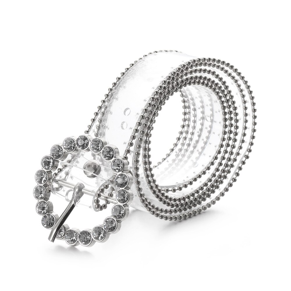 Clear Belt Diamond Pearl Waist Belts Versatile PVC Transparent Plastic Waist Strap Adjustable Decorative Waistband: 2.5cm-Type  3 silver