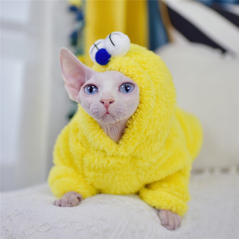 Duomasumi Warm Dubbele Berber Fleece Trui Kat Kleding Sphynx Kat Outfits Comfort Verdikte Winter Haarloze Kat Kleding: YELLOW / S