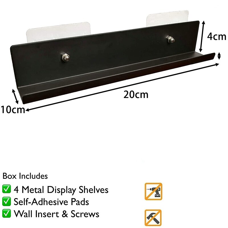 4 Pack Vinyl Record Display Shelf, Metal Frame Wall Mounted Holder Stand with Self Adhesive for Record Album, azine