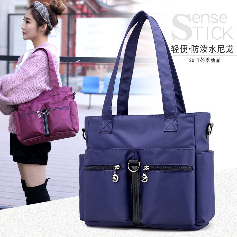 Canvas Tas Vrouwen Schouder Nylon Oxford Doek Women's Bag Hand Schoudertas Grote Zak Grote Capaciteit Luiertas: Blauw