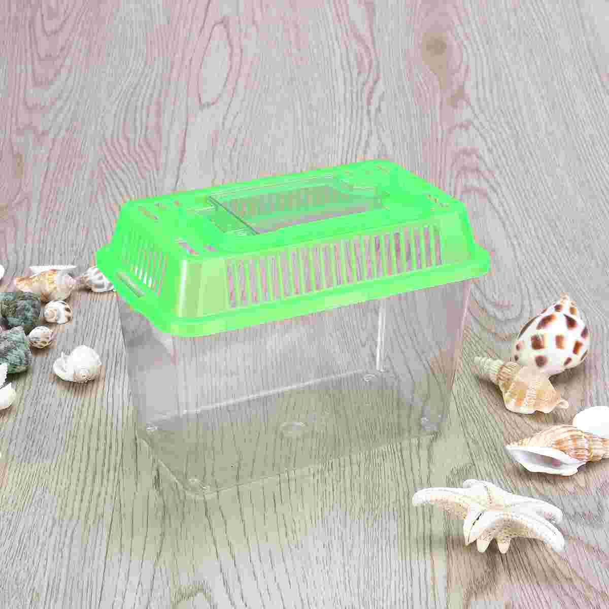 Mini Fish Tank Plastic Handheld Fish Tank for Turtle and Pet Fish (Red - Lid for Random)