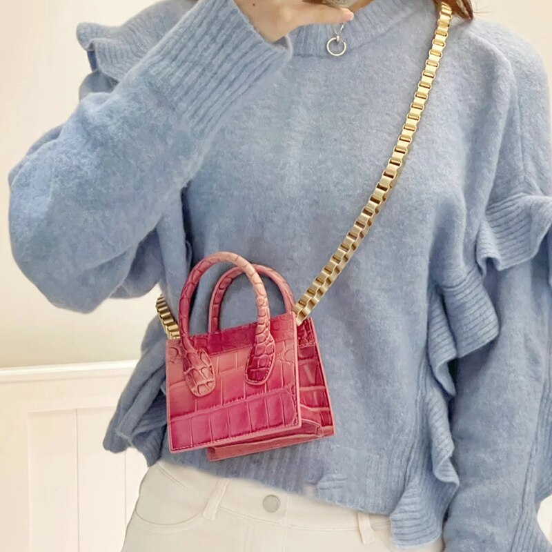 Handbag Women's Leather Mini Small Square Tote Bag Pearl Chain Messenger Bag Clutch Bag Casual Wallet Handbag Handbag