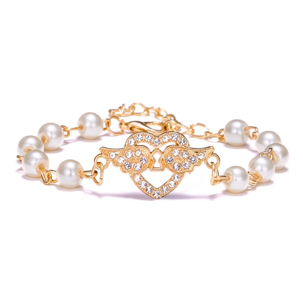 Pulsera geométrica hueca de oro para mujer, cadena de eslabones con diamantes de imitación, corazón redondo, Margarita, de joyería, 1 unidad: BR18Y0726-6