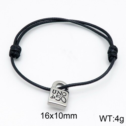 Women Men Silver Color Gold Stainless Steel key UNO de 50 Lock Black Red Blue Pink Cotton Rope Bracelet Jewelry: 1