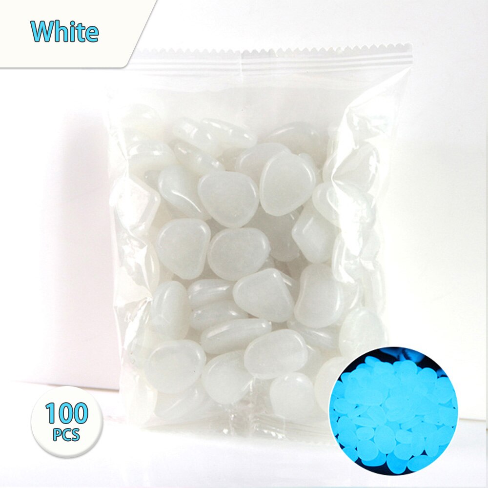 100PCS Glowing Stones For Decorations Fish Aquarium Luminous Stone Indoor Outdoor Garden Stones Rocks Glow in the Dark Pebbles: White