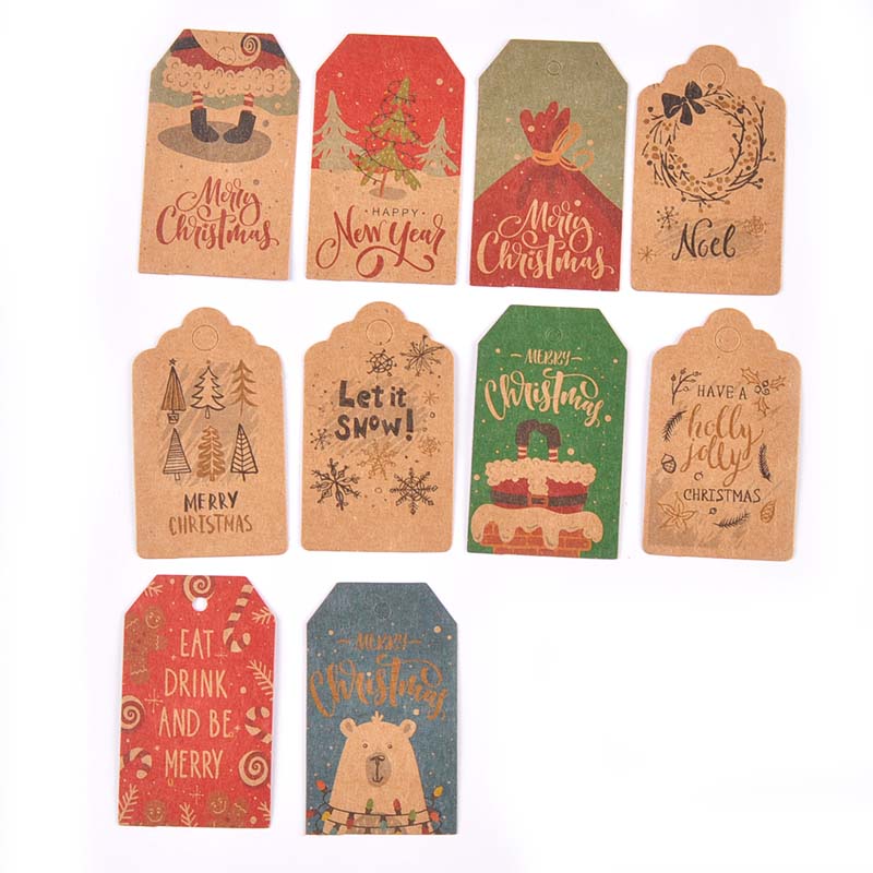 50 pièces papier Kraft mélangé carte père noël arbre papier étiquette HangTag bricolage fête boîte à bonbons étiquette de cuisson décor de noël C3010