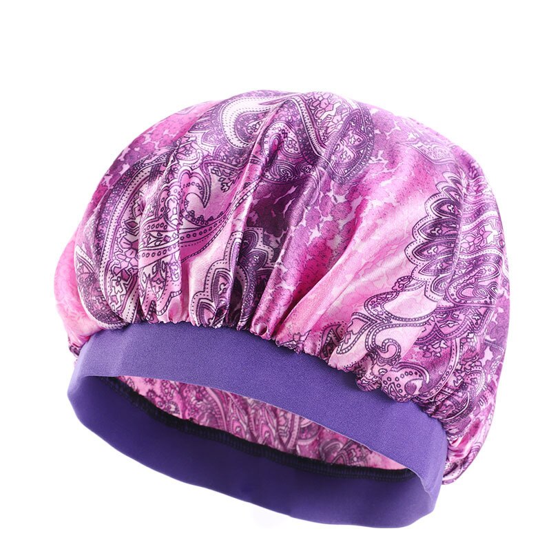 Motorhuv mössa tryck amöba satin elastisk bredbrättad hatt cellgifter hårvård polyester nattsömnmössa: Stil 4