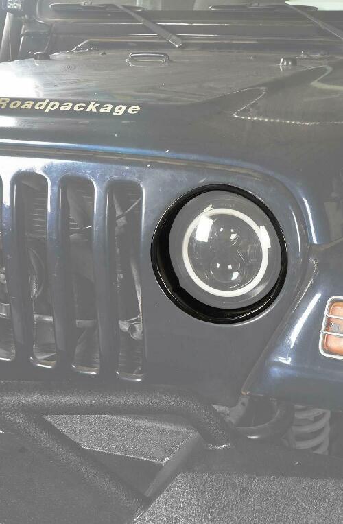 2x Exterior Black Front Headlight ABS Trim Covers 1997-2006 for Jeep Wrangler TJ