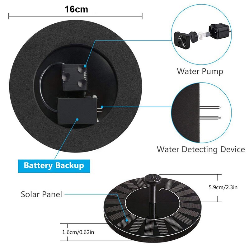 Solenergi vann fontene pumpe utendørs flytende sol fugl dårlig vann panel pumper sett til hage demning basseng vann fontenen