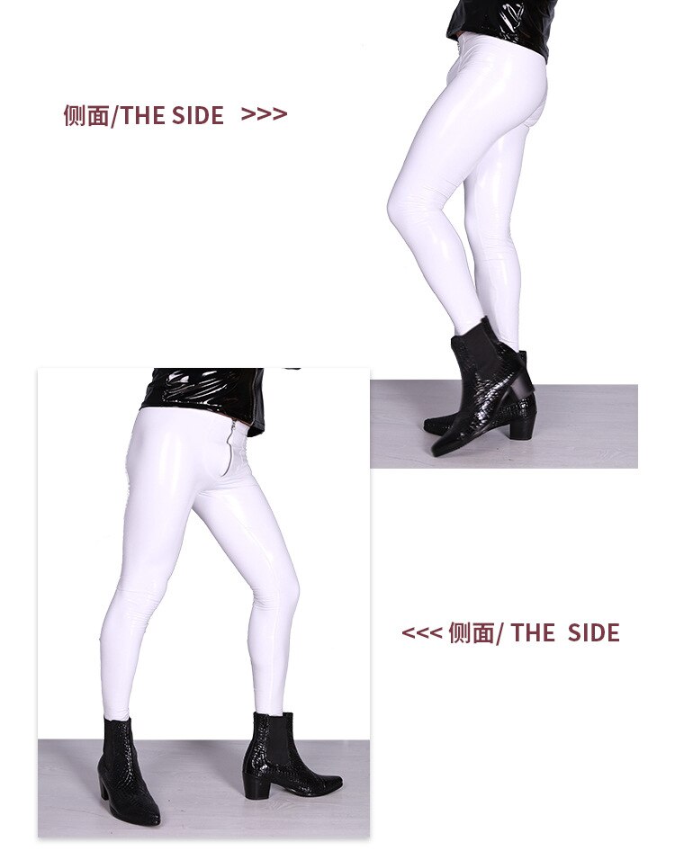 Mand lavtaljet imiteret læder pu skinnende punk pencil bukser imiteret latex elastisk stramme bukser highlight legging ankellange bukser