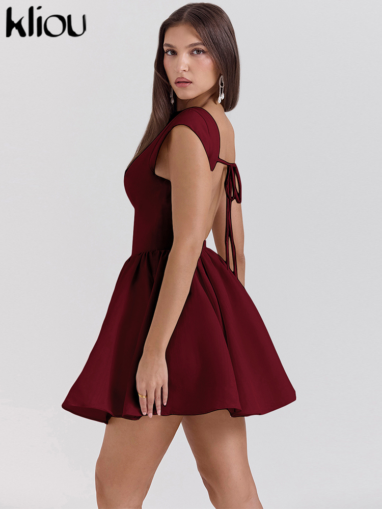 Söta nya enfärgade miniklänningar för kvinnor klassiska rygglösa bandage ärmlösa draperingar a-linjeformade bodycon-klänningar för kvinnor koncisa festklänningar