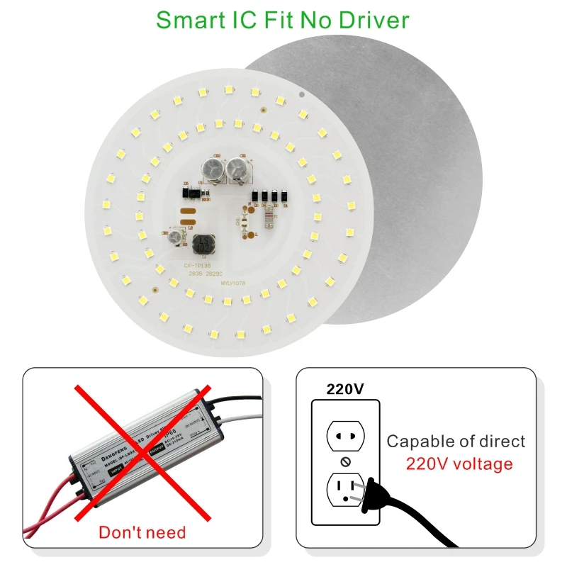LED Round Chip 55W 45W 38W 28W 18W 14W 10W 5W for Light Bulb 2835SMD DOB Light Beads AC 220V No Flicker Bulb Chips Lighting Lamp