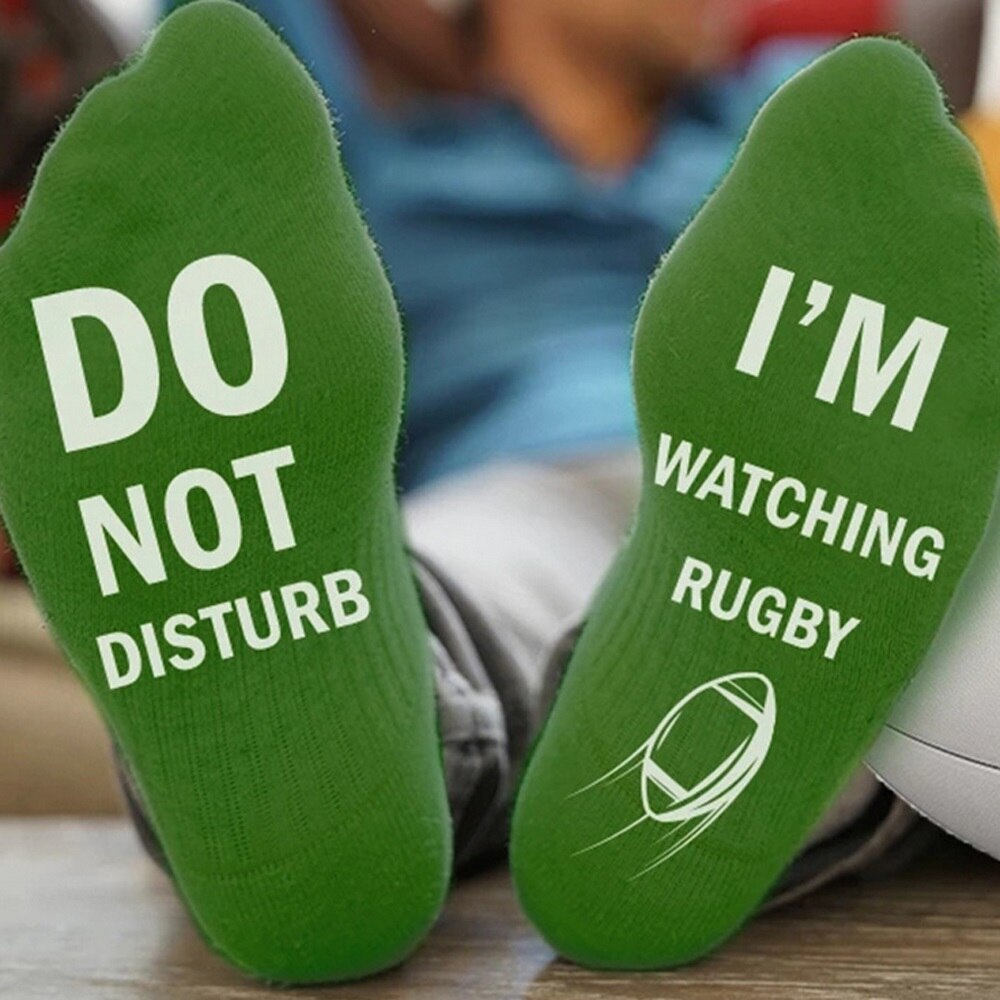 Sports sokker mænd kvinder nyhed sjove bomulds sokker forstyrrer ikke jeg ser rugby 1 par åndbar sok: Grøn