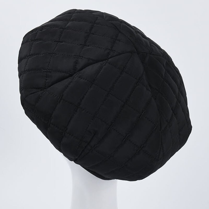 Women Black Plaid Beret Oversized Berets Female Japanese Warm Big Pumpkin Hat B070