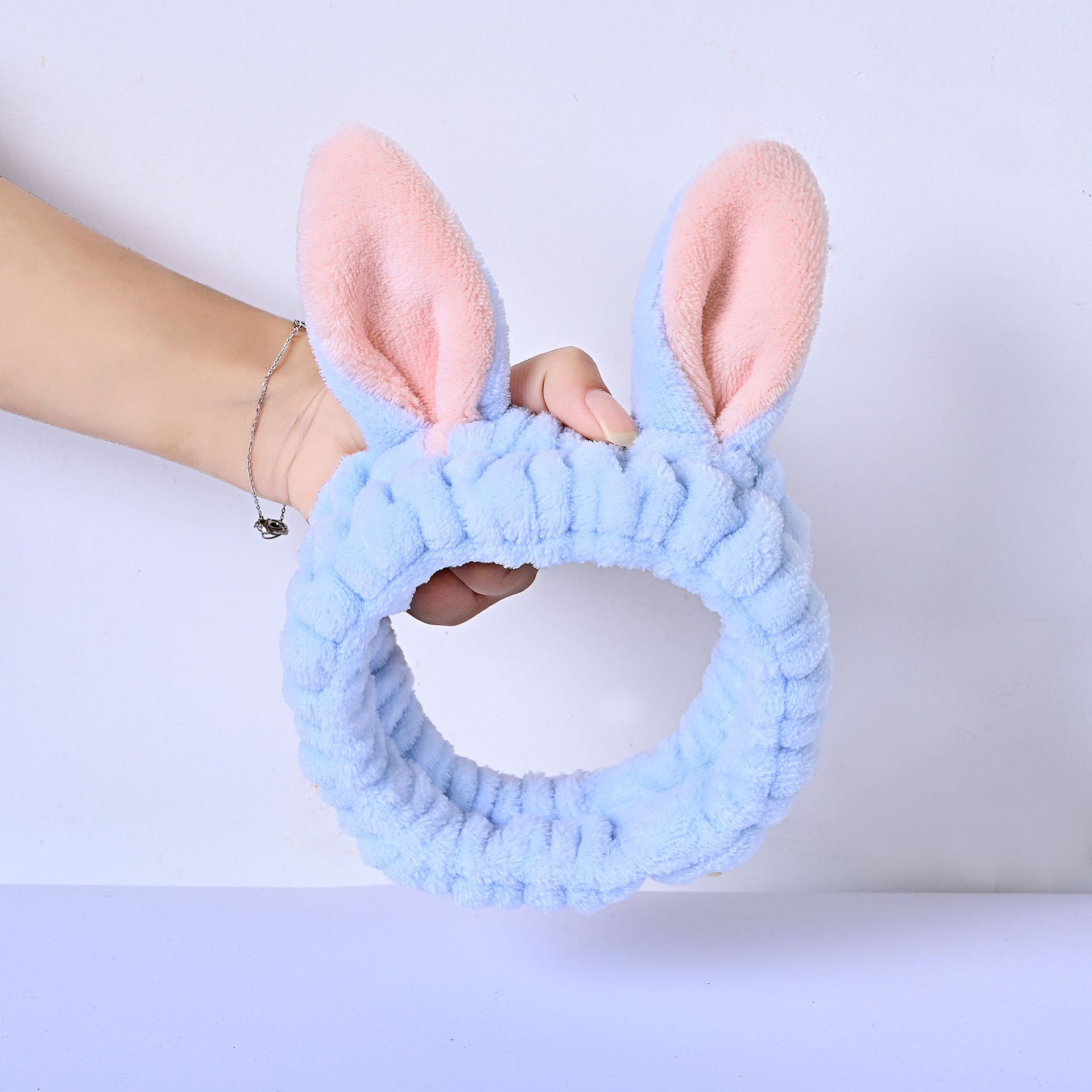 2021 nuove grandi orecchie di coniglio pile di corallo fasce per capelli elastiche morbide trucco lavaggio fascia per capelli fascia per capelli accessori per capelli per ragazze: Blu