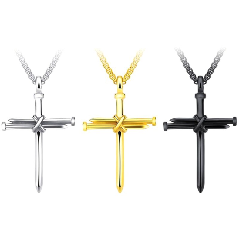 Mannen Sieraden Rvs Nail Touw Kruis Hanger Ketting