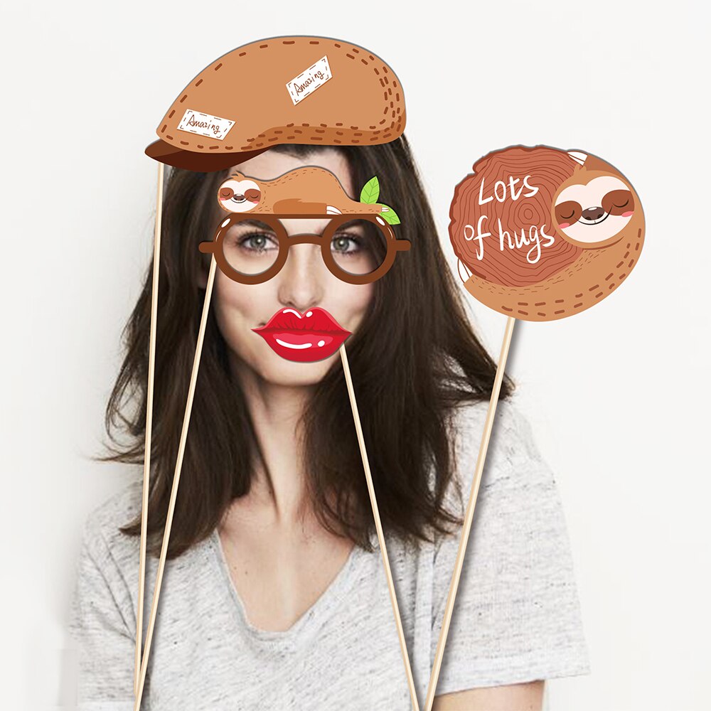 25pcs Cartoon Animals Sloth Jungle Party BIRTHDAY Party Paper Photobooth Props Photo Prop Wild ONE Baby Shower Party Supplies