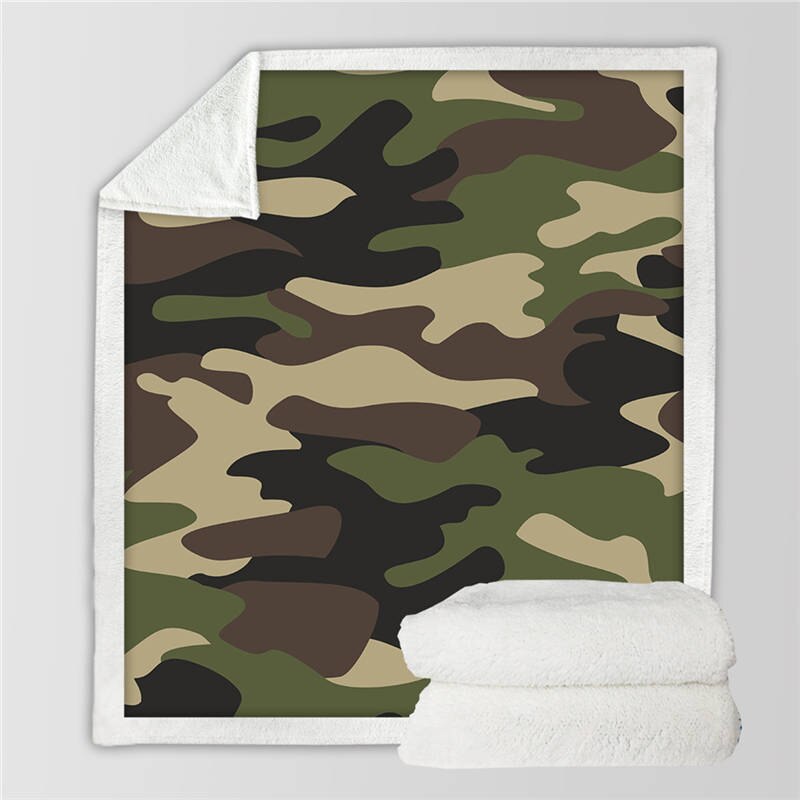 Beddingoutlet camo fleece kasta filt brun grön kamouflage sherpa filt mjuk varm camping filt lyx för pojkar: 130 cm x 150cm