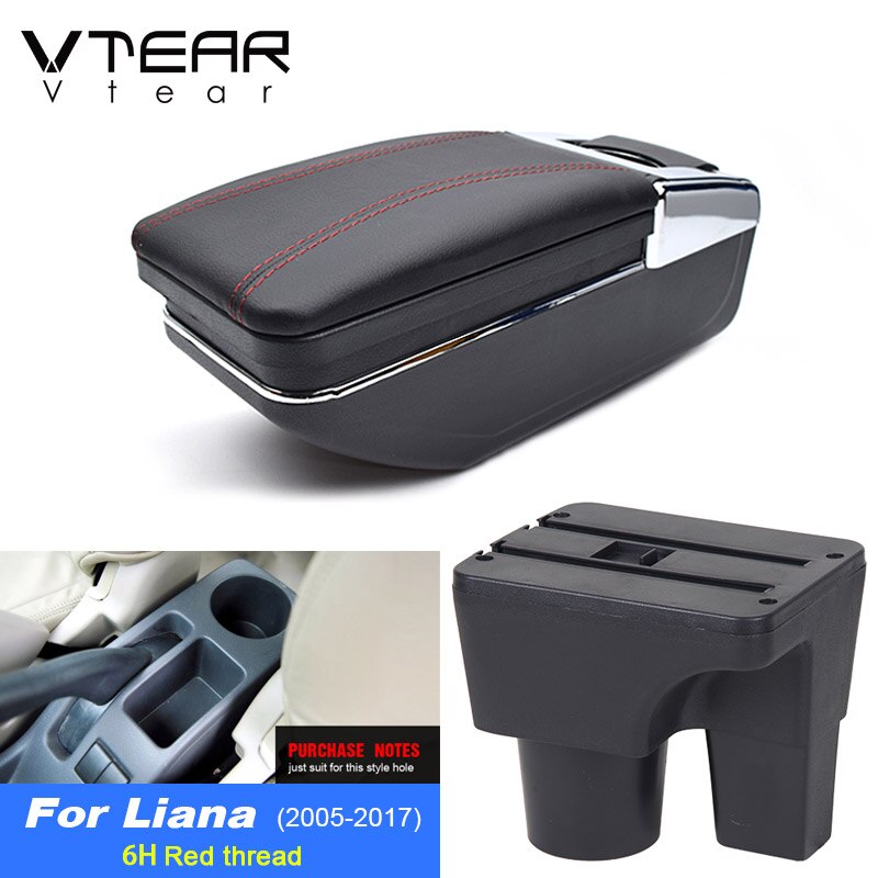 Vtear dla Suzuki liana podłokietnik samochdoowy skórzany podłokietnik interfejs USB schowek wnętrze centrum konsola puchar gniazdo akcesoria automatyczny: czerwony wątek