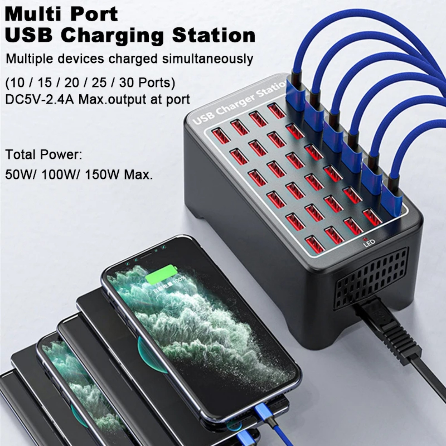 USB Lader 10/20/25/30 Poorten HUB 150W Universele Muur Desktop Snelle Laadstation Dock voor Mobiele Telefoon Power Adapter
