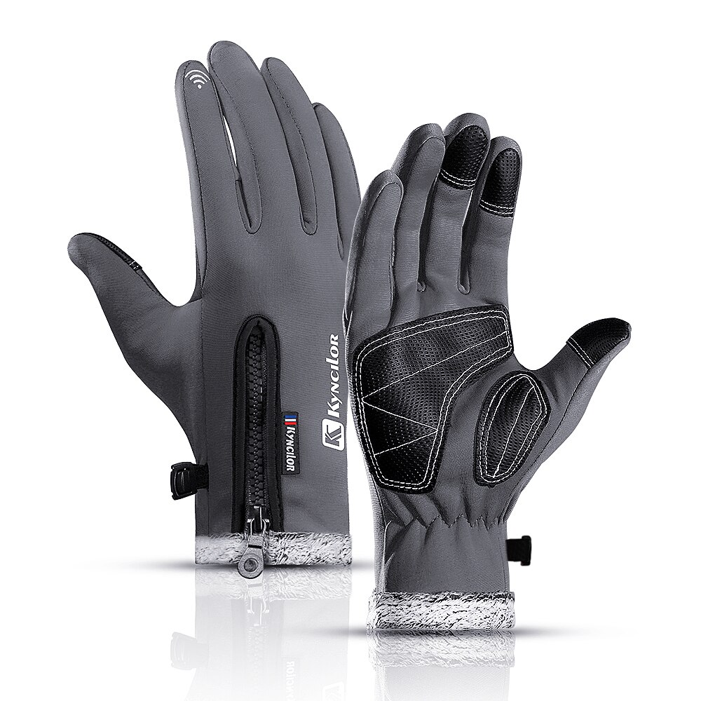 Vinter varme cykelhandsker cykel cykel handsker fleece vindtæt vandtæt touchscreen sport cykling ski udendørs arbejdshandsker: Grå / Xl