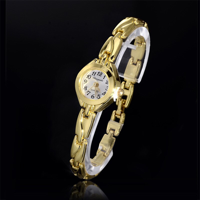 Kvinder ur afslappet guld rustfrit stål armbåndsur lille analog urskive kvindelig armbåndsur ur ur relojes: 1