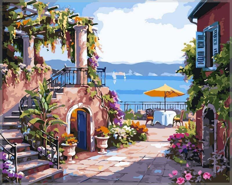 HUACAN Painting By Number Tree Scenery Kits Drawing Canvas HandPainted DIY Picture By Numbers Lake Landscape Home Decor: SZHC1-4930