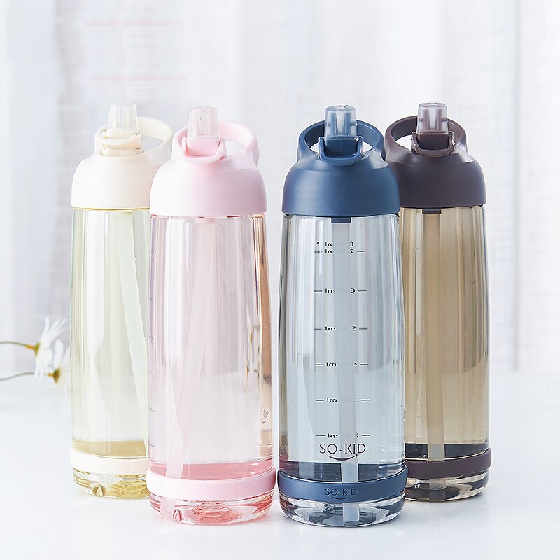 Botella de agua deportiva, cantimplora ecológica de plástico, libre de BPA, de 1000 ml, con tapa y pajita, ecológica, ideal para actividades deportivas, senderismo y camping, H1098